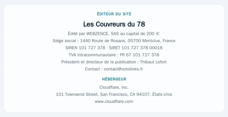 Coordonnées légales de l’éditeur et de l’hébergeur du site